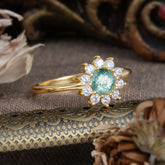 Flower Inspired Unique Cluster Ring Round Cut Moss Agate Engagement Ring